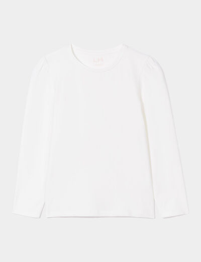 T-shirt coton manches longues à fronces ivoire fille