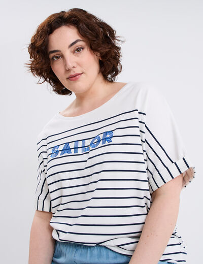T-shirt ajusté manches courtes coton ecru femme grande taille