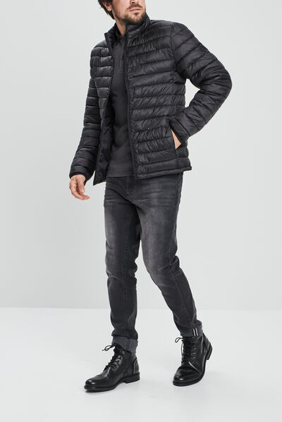 Doudoune droite légère col montant noir homme