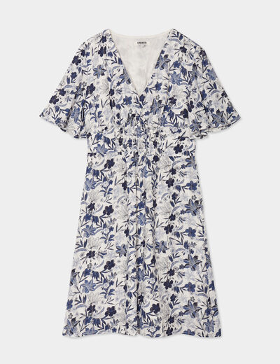 Robe col en V taille smockée Creeks ecru femme