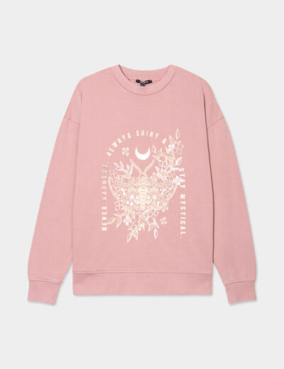 Sweat col rond coton majoritaire Liberto mauve femme