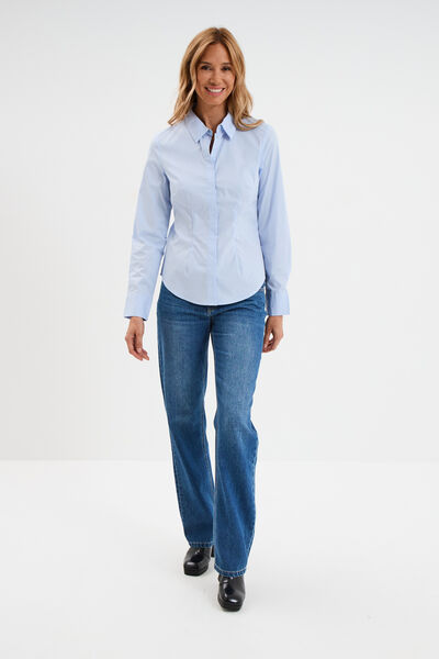 Chemise cintr&eacute;e manches longues bleu ciel femme
