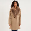 Manteau col fausse fourrure amovible taupe femme
