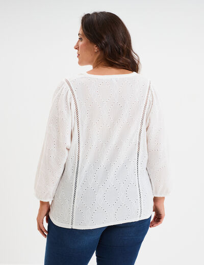 Blouse broderie anglaise manches 3/4 blanc femme grande taille