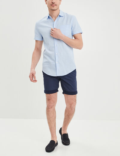 Chemise manches courtes lin mélangé bleu ciel homme