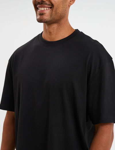 T-shirt col rond coupe relax coton &eacute;pais noir homme