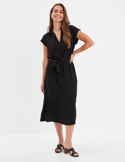 Robe midi col polo et ceinture Liberto noir femme