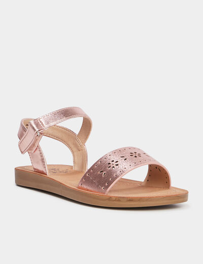 Sandales métallisées perforations rose fille