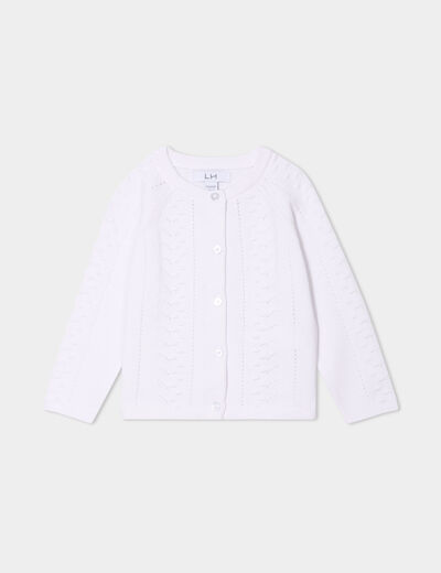 Gilet col rond détails ajourés coton blanc bébé fille