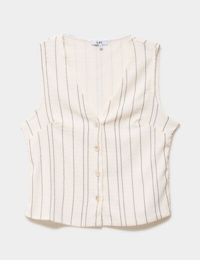 Veston gaufr&eacute; ajust&eacute; boutonn&eacute; col en V blanc femme
