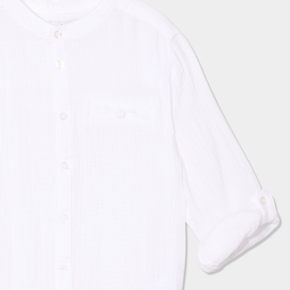 Chemise gaze coton manches retroussables blanc gar&ccedil;on