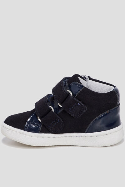 Baskets montantes en cuir bleu marine bébé fille