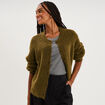 Gilet cardigan col rond boutonn&eacute; vert olive femme