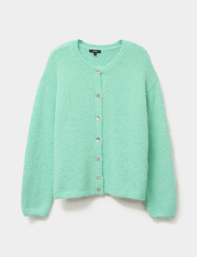 Gilet manches longues boutonné vert femme