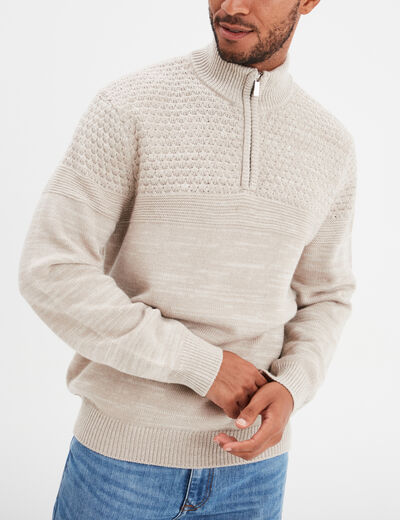 Pull col camionneur zippé Creeks gris clair homme