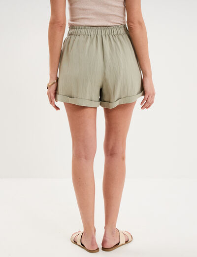 Short cargo taille &eacute;lastiqu&eacute;e vert kaki femme