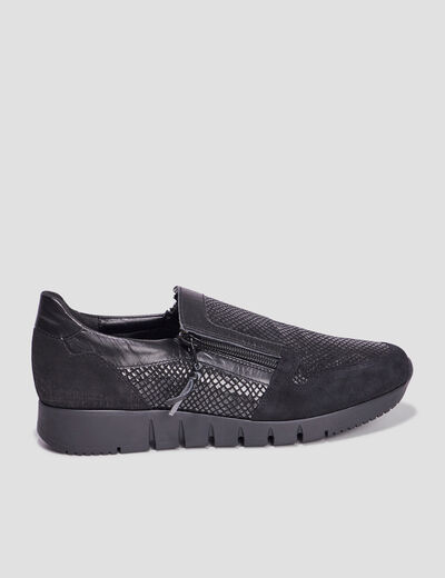 Baskets zippées en cuir pied large noir femme