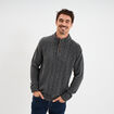 Pull col montant boutonn&eacute; et torsades gris fonc&eacute; homme