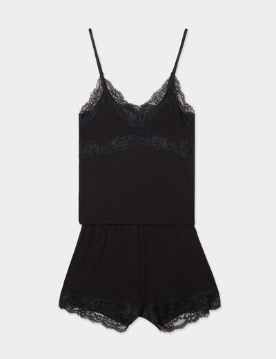 Ensemble pyjama short et débardeur noir femme