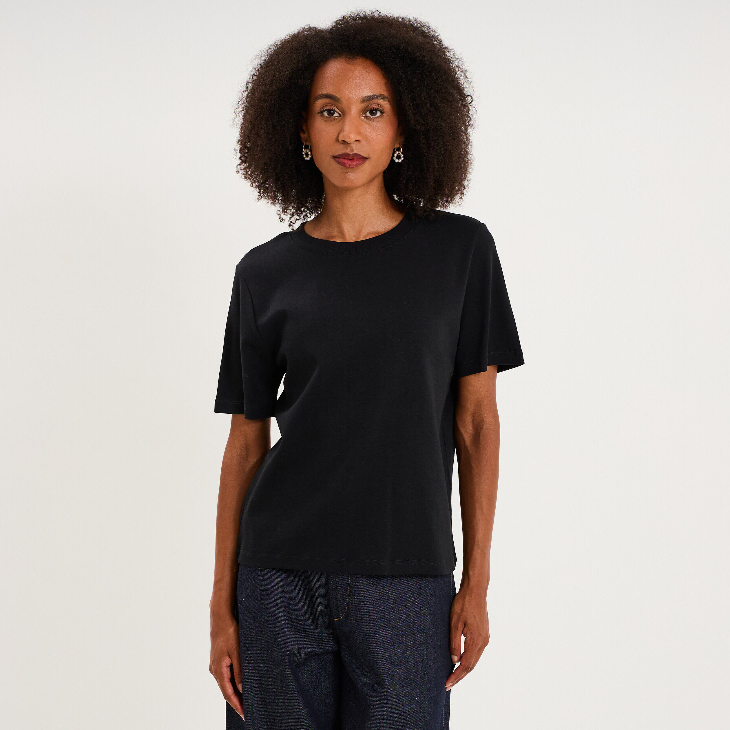 T-shirt manches courtes col rond coton noir femme