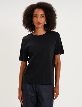 T-shirt manches courtes col rond coton noir femme