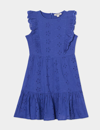 Robe broderie anglaise évasée bleu roi fille