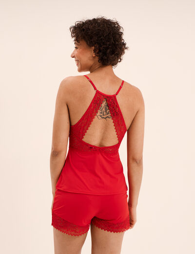 Ensemble pyjama short dentelle 2 pi&egrave;ces rouge femme