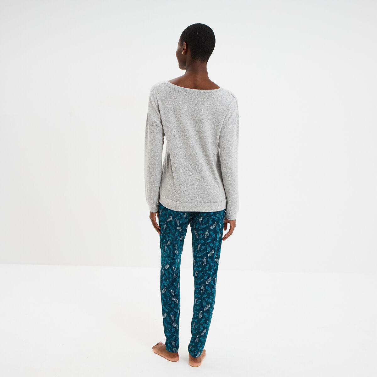 Ensemble pyjama legging et t-shirt gris clair femme