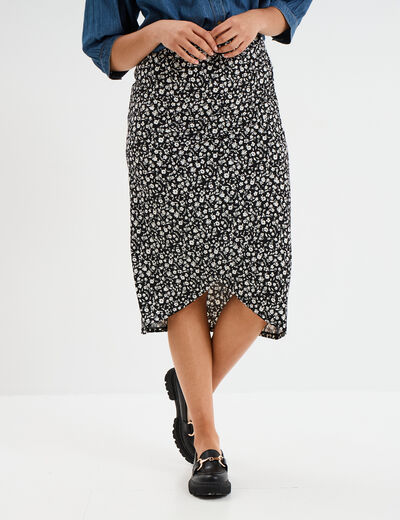 Jupe midi portefeuille noir femme
