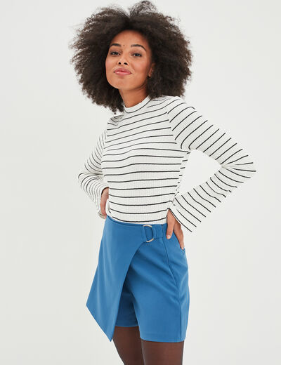 Jupe-short portefeuille avec boucle bleu foncé femme