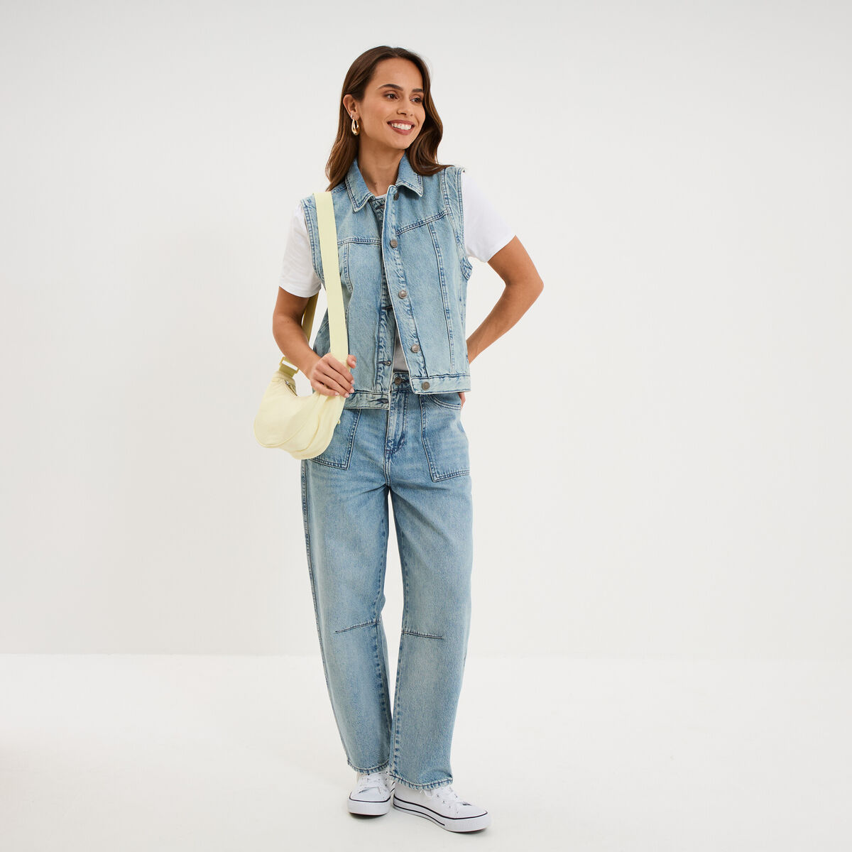 Jean balloon coton denim bleach femme