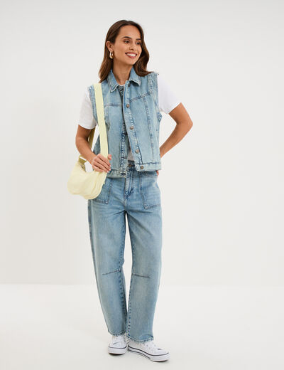 Jean balloon coton denim bleach femme