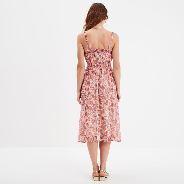 robe midi a bretelles taille elastiquee ecru femme Robe midi à bretelles taille élastiquée ecru femme