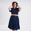 Robe chemise ceinturée coton bleu foncé femme grande taille