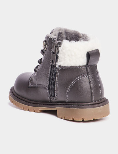 Bottines crantées fourrées zippées gris bébé garçon