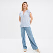 Blouse cr&eacute;pon manches courtes ecru femme