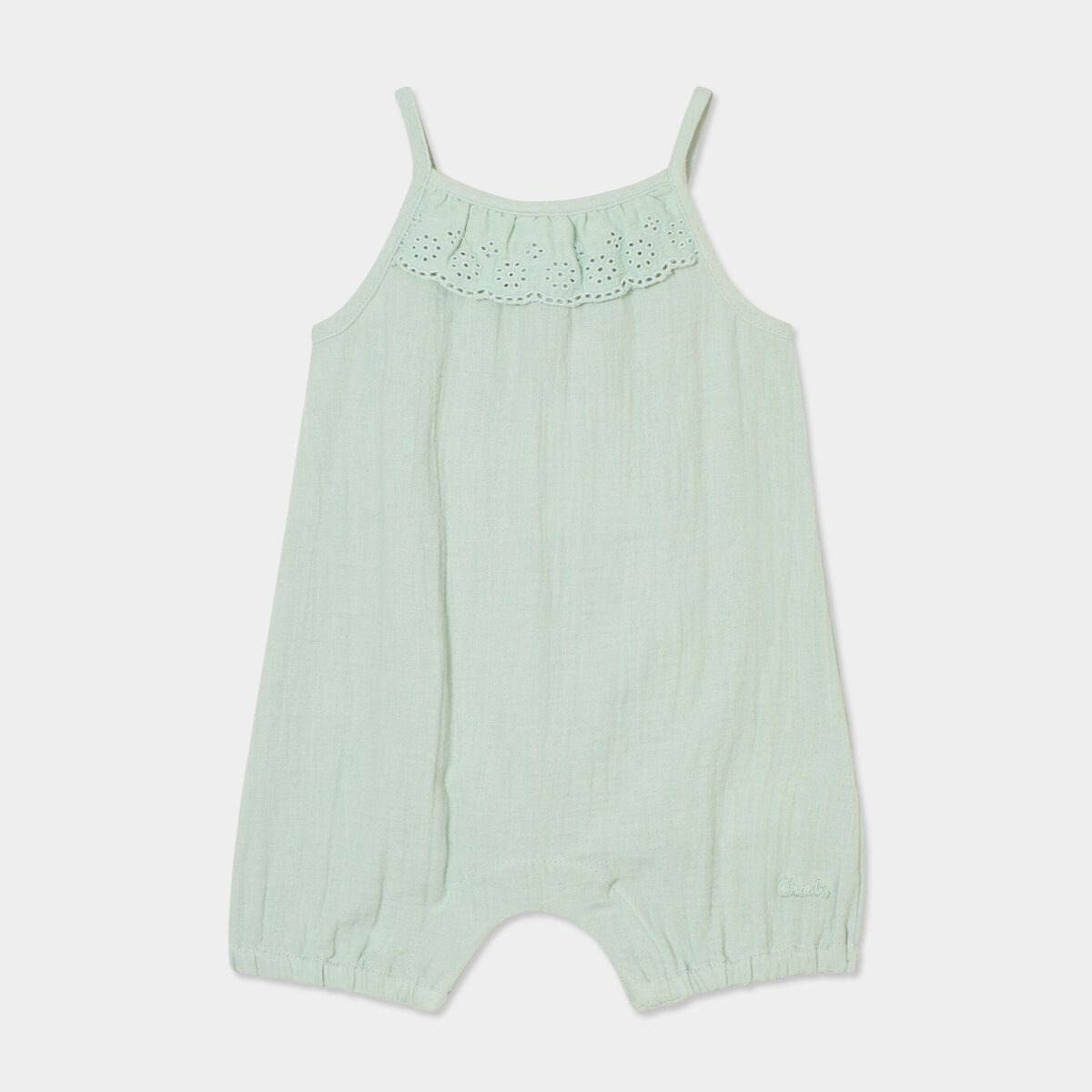 Combinaison bretelles fines gaze coton vert pastel b&eacute;b&eacute; fille