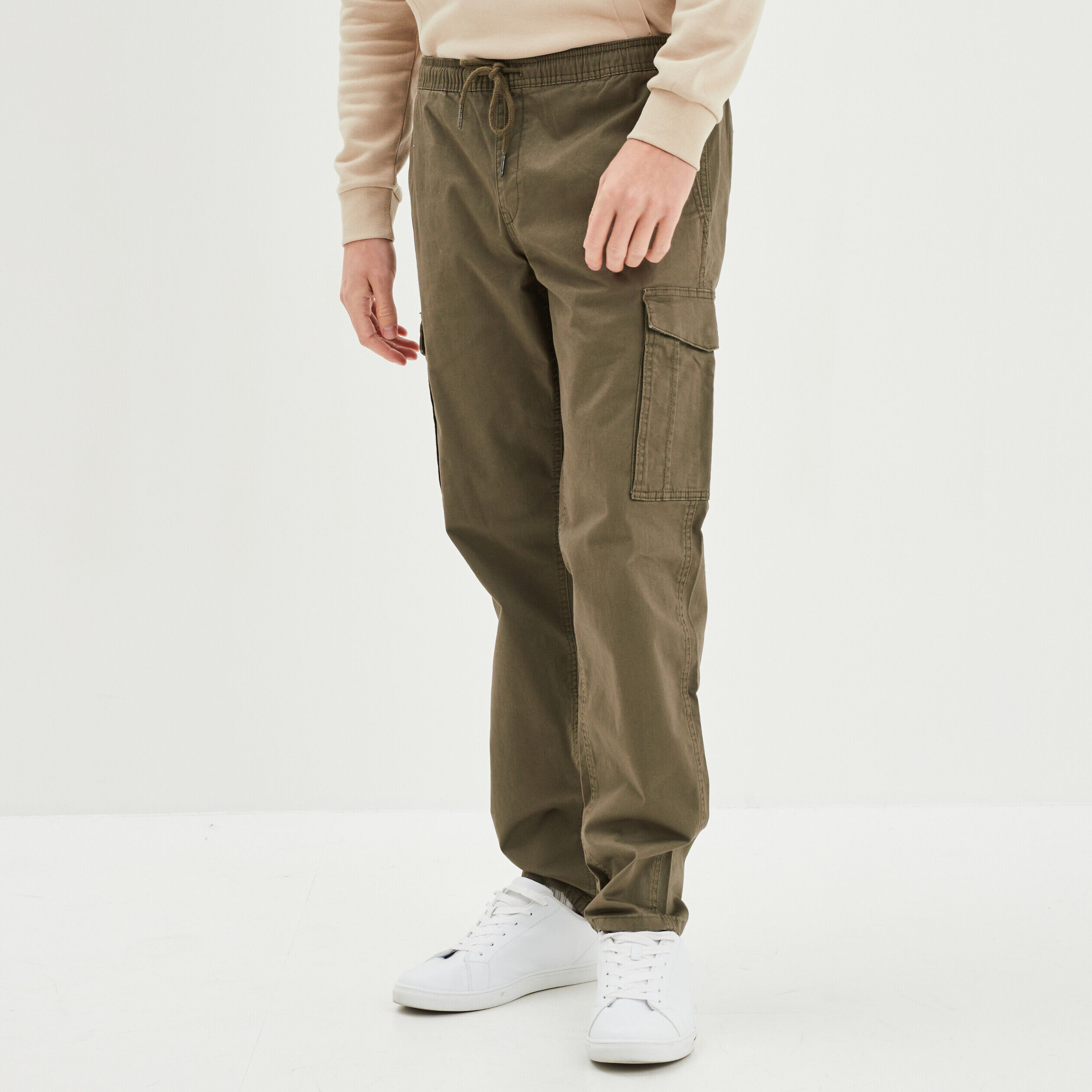 Pantalon cargo en coton vert kaki homme LH