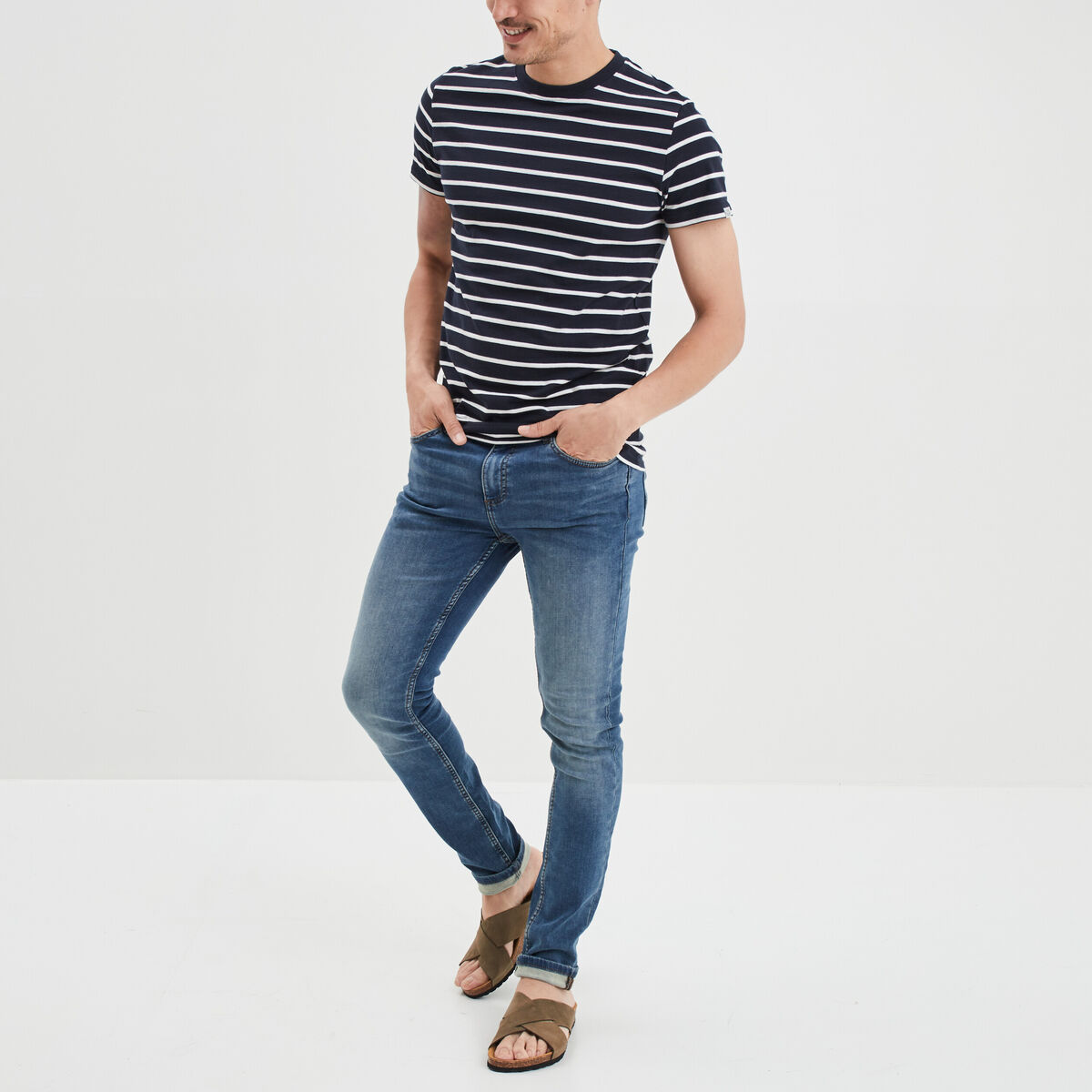 T-shirt col rond manches courtes Creeks ecru homme