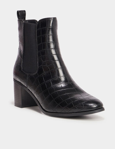Bottines à talons aspect croco noir femme