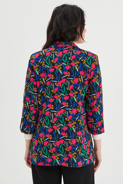 Veste blazer droite manches 3/4 noir femme