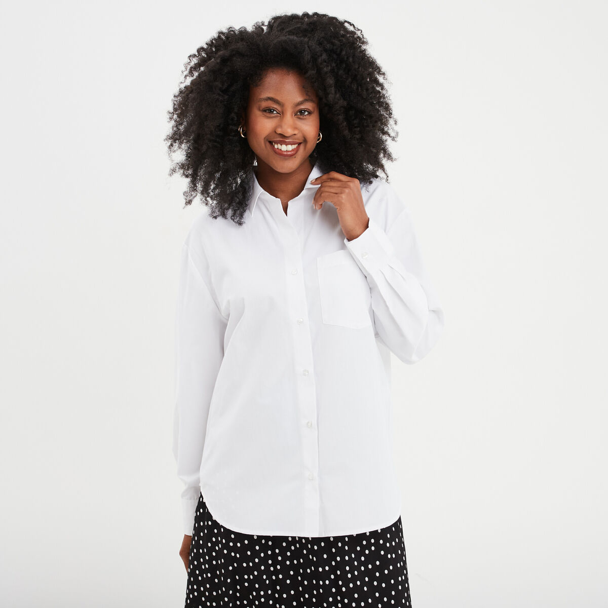 Chemise oversize popeline de coton blanc femme