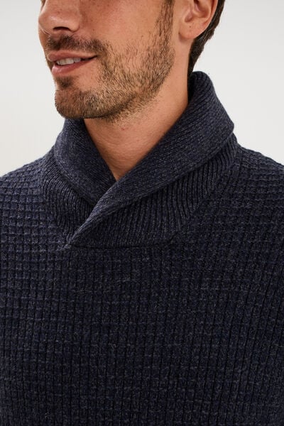 Pull col ch&acirc;le manches longues bleu marine homme