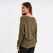 Pull col bateau manches longues vert kaki femme
