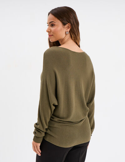 Pull col bateau manches longues vert kaki femme