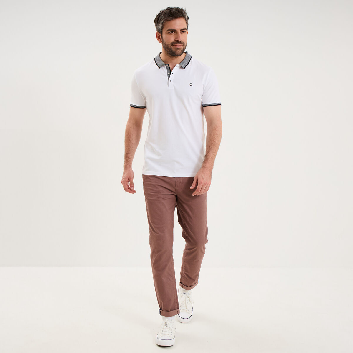 Polo slim manches courtes stretch blanc homme