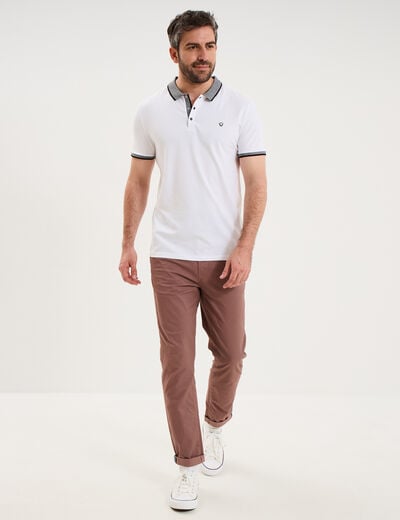 Polo slim manches courtes stretch blanc homme