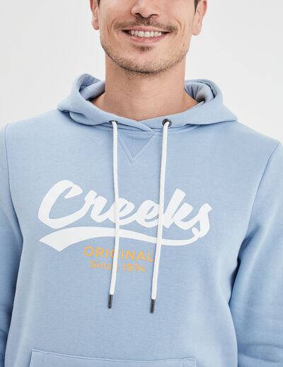 Sweat molleton &agrave; capuche hoodie bleu ciel homme