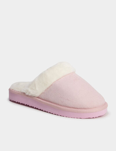 Chaussons mules fourr&eacute;s rose femme
