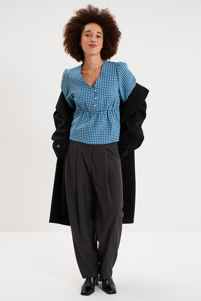 Blouse cintr&eacute;e col V manches 3/4 blanc femme